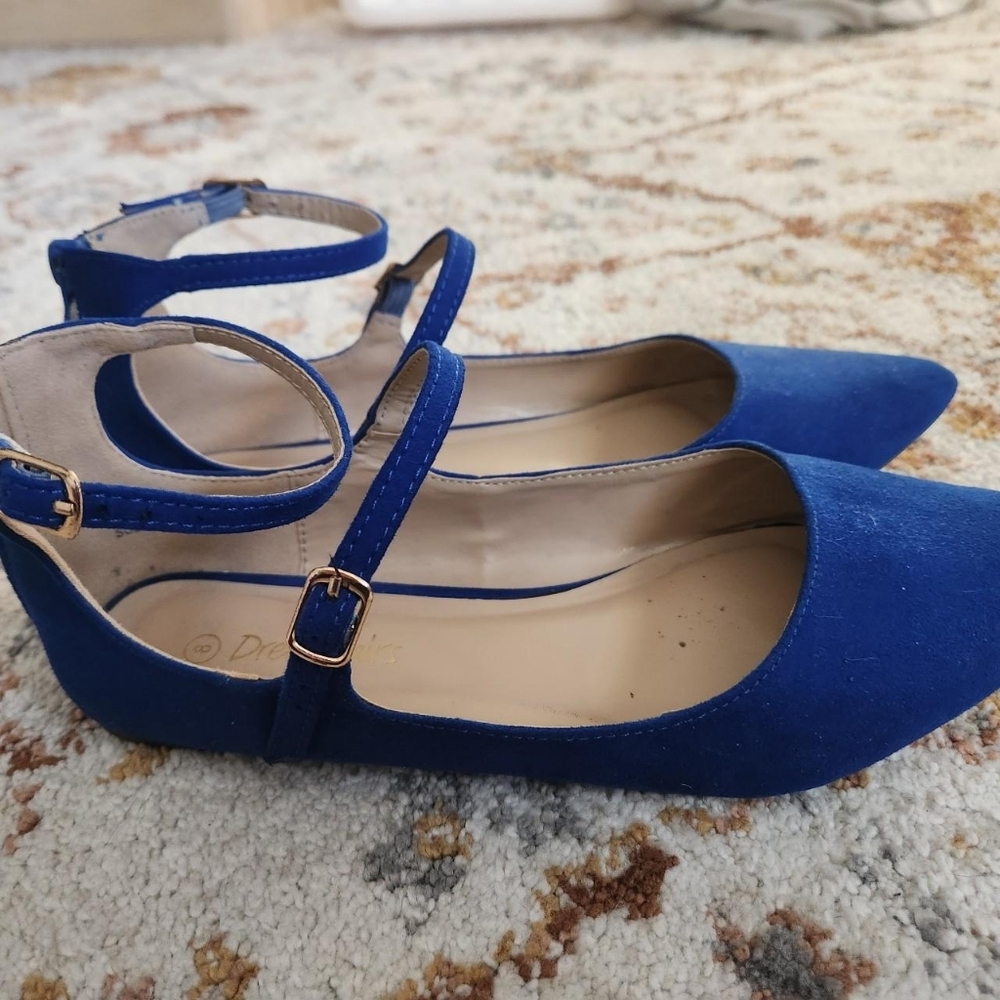 Dream Pairs Blue suede pointed toe flats with ankle strap